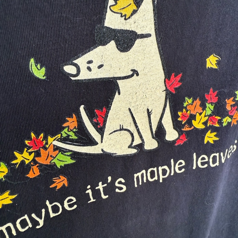 Teddy The Dog - Black Long Sleeve Shirt With Dog And Leaves Design View 2